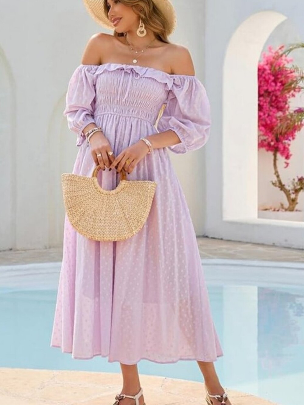 R. Vivimos Half Sleeve Ruffle Backless Flowy Cotton Dress.